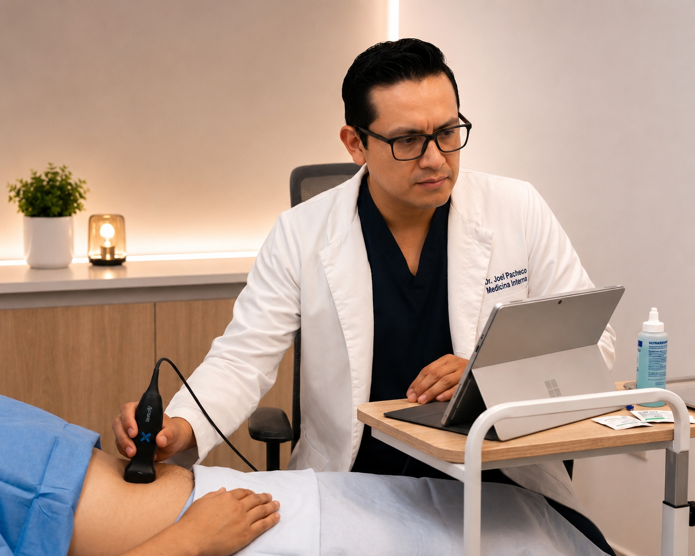 Dr. Joel Pacheco realizando ultrasonido